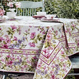 April Cornell Graceful Garden 60x144 Tablecloth Pink Purple Floral Spring Summer
